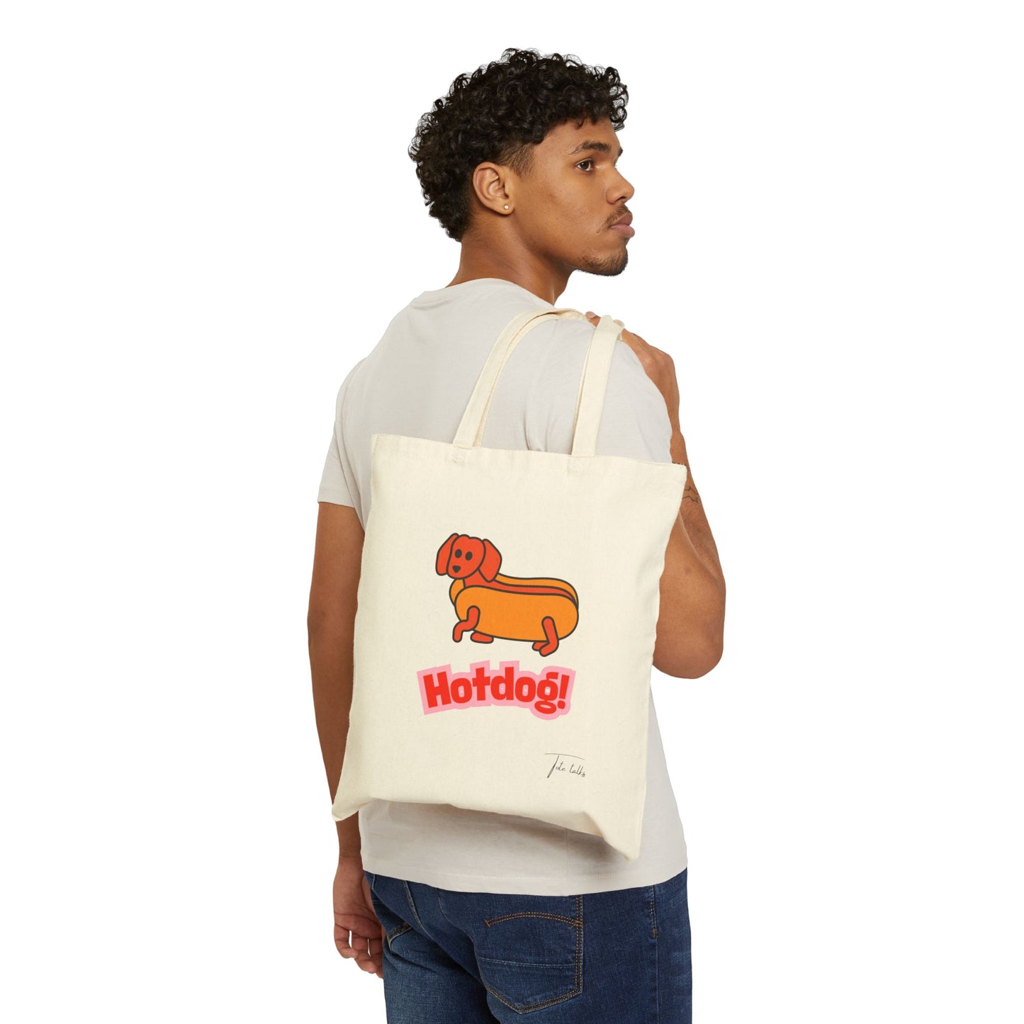 Hotdog Doodle Cotton Canvas Tote Bag - Fun and Functional for Pet Lovers